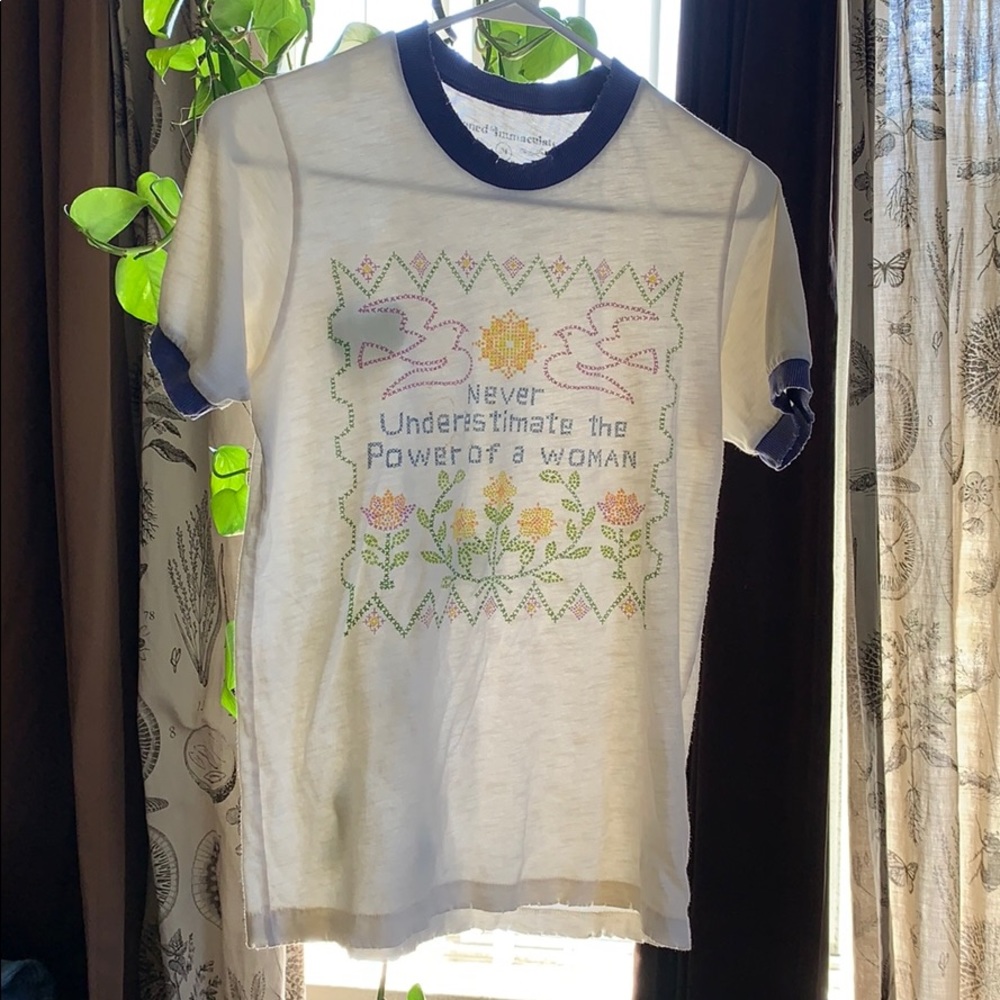 Ringer-style T-shirt with needlepoint print.